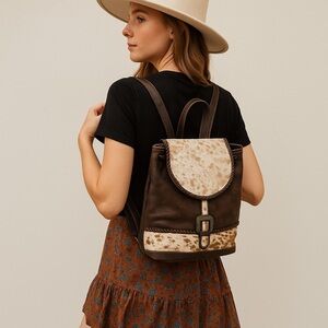 Myra Bag Brown and Cream Leather Cowhide Backpack